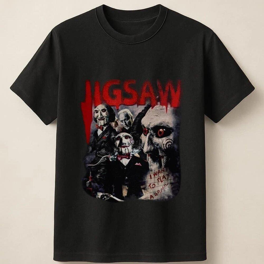 Jigsaw Creepy Puppet Horror Scary Dark Art Bold Graphic T Shirt 166